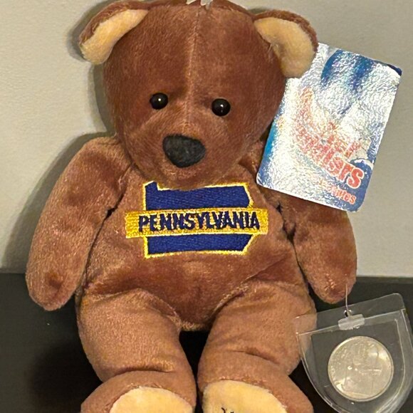 1999 Vintage Mary Meyer PENNSYVANIA Bear Quarter Cuddler with State Quarter - Picture 2 of 6
